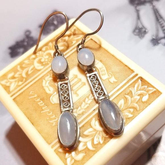VTG Moonstone Long Sterling Silver Filigree Artisan Earrings - Picture 7 of 7